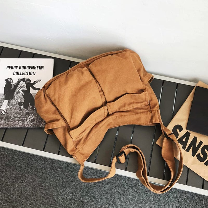Gaxos Aesthetic Cute Messenger Bag For School Vintage Brown Canvas Crossbody For Women Shoulder Laptop Bag - Image 3